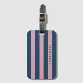 Roze marinestreep | Modern Trendy Preppy Name Bagagelabel (Voorkant (verticaal))