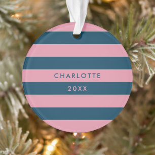 Roze marinestreep Modern Trendy Preppy Name Ornament