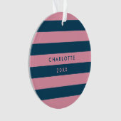 Roze marinestreep | Modern Trendy Preppy Name Ornament (voorkant)