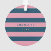 Roze marinestreep | Modern Trendy Preppy Name Ornament (achterkant)