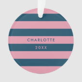 Roze marinestreep | Modern Trendy Preppy Name Ornament (voorkant)