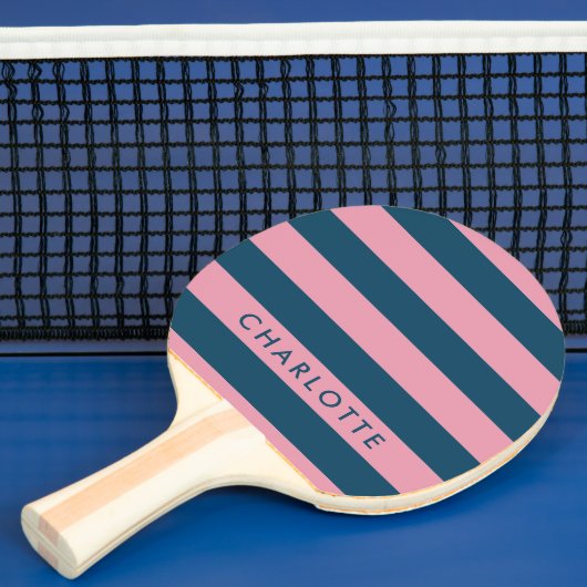 Roze marinestreep | Modern Trendy Preppy Name Tafeltennisbatje (Insitu)