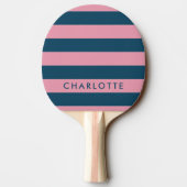 Roze marinestreep | Modern Trendy Preppy Name Tafeltennisbatje (Achterkant)