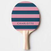 Roze marinestreep | Modern Trendy Preppy Name Tafeltennisbatje (Voorkant)