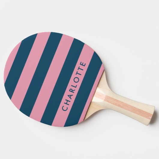 Roze marinestreep | Modern Trendy Preppy Name Tafeltennisbatje (Zijkant)
