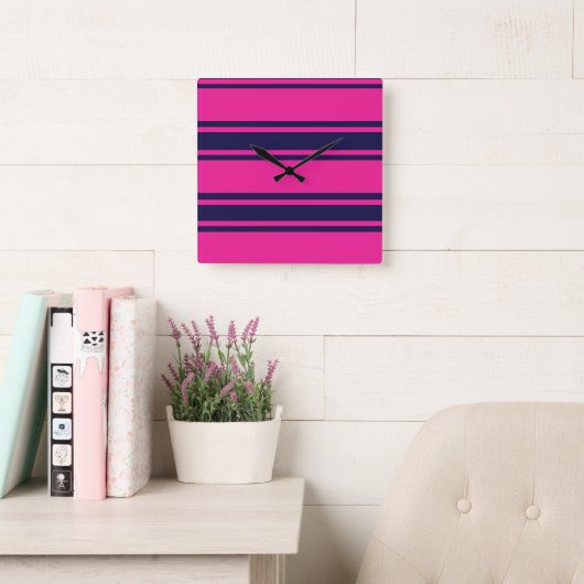 Roze marinestrepen vierkante klok (Leeskamer)