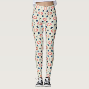 Roze Marinevolk Botanisch Geometrisch Patroon Leggings