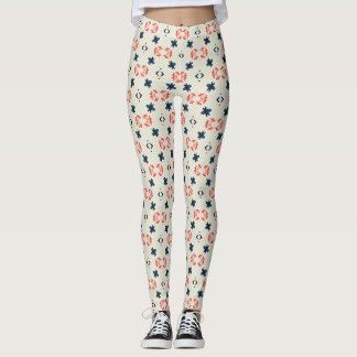 Roze Marinevolk Botanisch Geometrisch Patroon Leggings