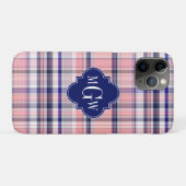 Roze marinewitte preppy Madras Quatrefoil Monogram Case-Mate iPhone Case (Achterkant (horizontaal))