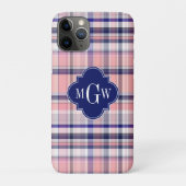 Roze marinewitte preppy Madras Quatrefoil Monogram Case-Mate iPhone Case (Achterkant)