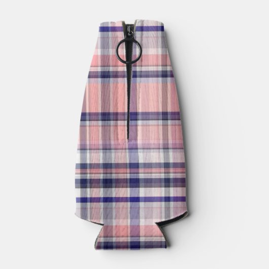 Roze marinewitte preppy Madras Quatrefoil Monogram Flesjeskoeler (Achterkant)