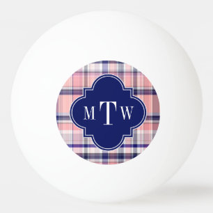 Roze marinewitte preppy Madras Quatrefoil Monogram Pingpongbal