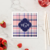 Roze marinewitte preppy Madras Quatrefoil Monogram Servetten (Insitu)