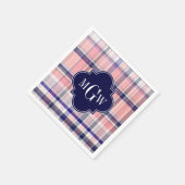 Roze marinewitte preppy Madras Quatrefoil Monogram Servetten (Hoek)