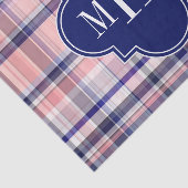 Roze marinewitte preppy Madras Quatrefoil Monogram Tissuepapier (Detail)