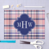 Roze marinewitte preppy Madras Quatrefoil Monogram Tissuepapier (Craft)