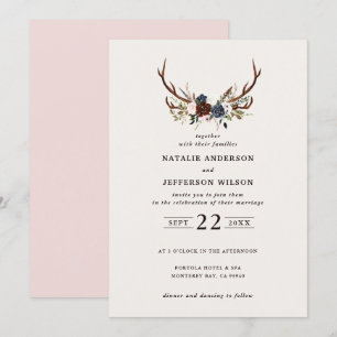 Roze marjoor en geweien bruiloft save the date