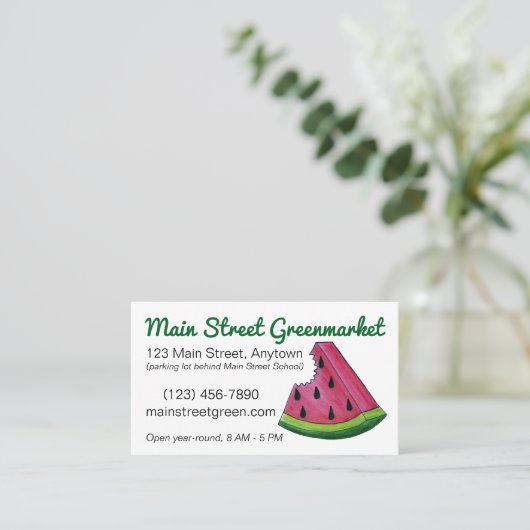 Roze markt voor watermeloenen visitekaartje (Staand voorkant)
