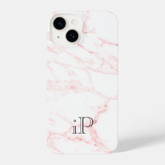 Roze marmer aangepaste monogram iPhone 14 Hoesje (Achterkant)