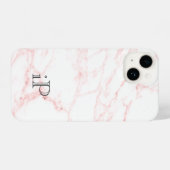 Roze marmer aangepaste monogram iPhone 14 Hoesje (Achterkant horizontaal)
