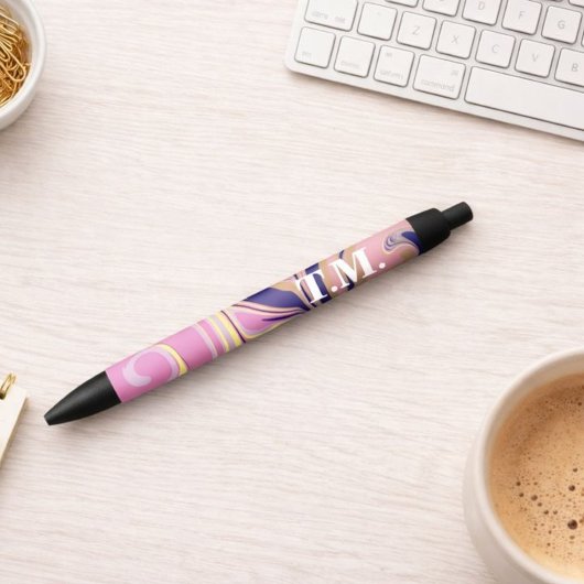 Roze Marmer Abstract Met Monogram Zwarte Inkt Pen