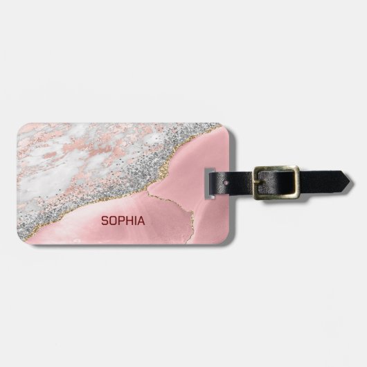 Roze marmer Agate Bagagelabel (Voorkant horizontaal)