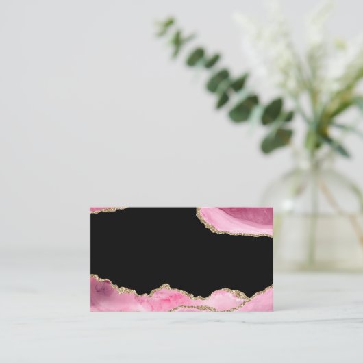 Roze marmer Agate Elegant Gemstone Golden Glitter Visitekaartje (Staand voorkant)
