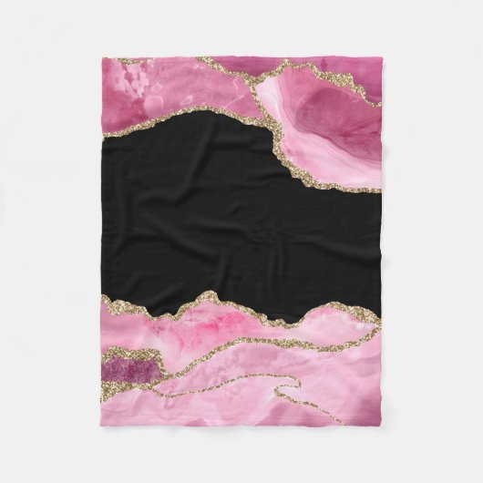 Roze Marmer Agate Elegante Edelsteen Gouden Glitte Fleece Deken (Voorkant)