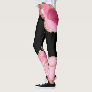 Roze Marmer Agate Elegante Edelsteen Gouden Glitte Leggings