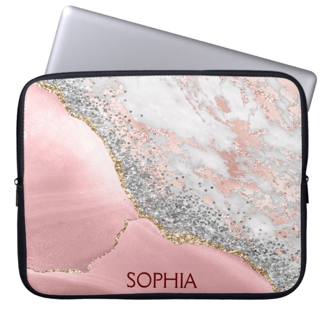 Roze marmer Agate Laptop Sleeve (Voorkant)