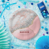 Roze marmer Agate Papieren Bordje (Feest)