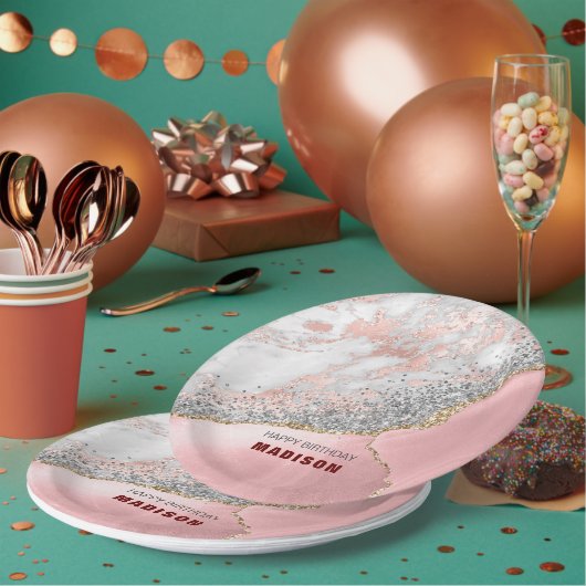 Roze marmer Agate Papieren Bordje (Multi)