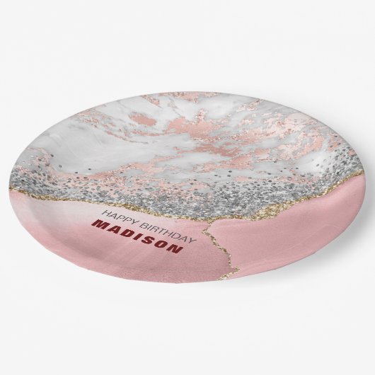 Roze marmer Agate Papieren Bordje (Gekanteld)
