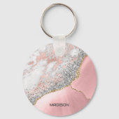 Roze marmer Agate Sleutelhanger (Voorkant)