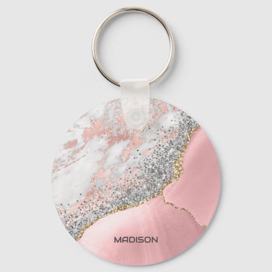 Roze marmer Agate Sleutelhanger (Achterkant)