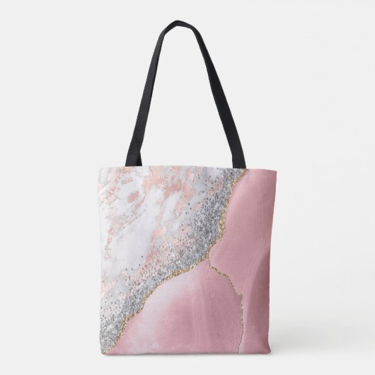 Roze marmer Agate Tote Bag (Achterkant)