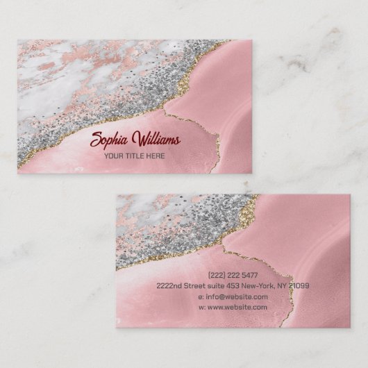 Roze marmer Agate Visitekaartje (Voorkant / Achterkant)
