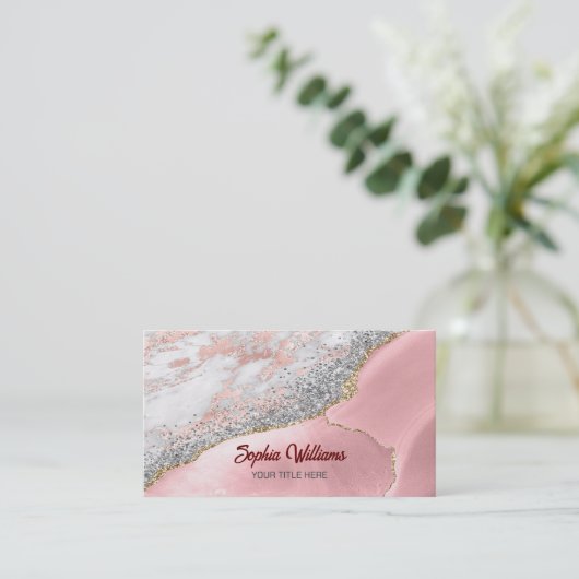 Roze marmer Agate Visitekaartje (Staand voorkant)