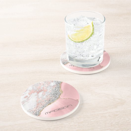 Roze marmer Agate Zandsteen Onderzetter (Zijkant)