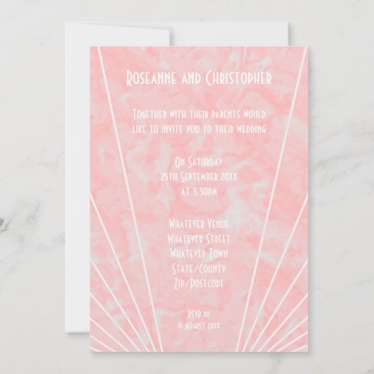 Roze Marmer Art Deco Design Bruiloft Kaart (Achterkant)