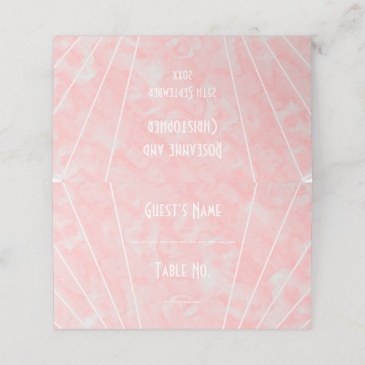 Roze Marmer Art Deco Design Bruiloft Plaatskaartje (Buitenkant ongevouwen)