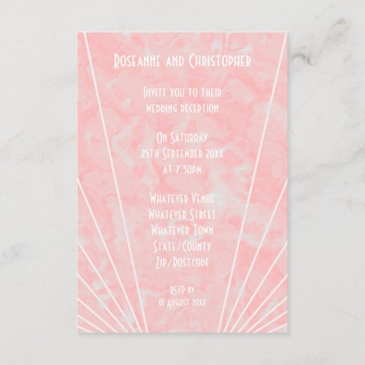 Roze Marmer Art Deco Design Bruiloft Receptie Informatiekaartje (Achterkant)