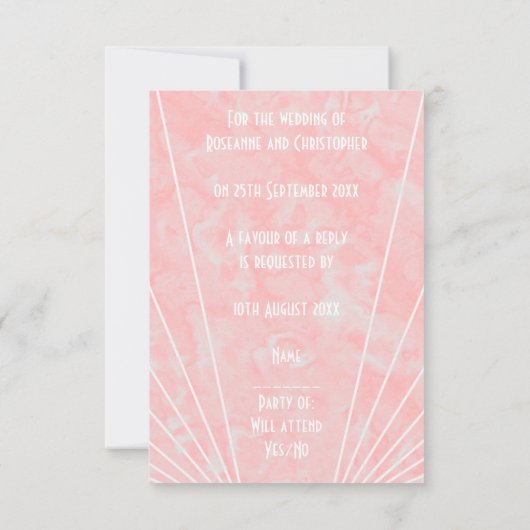 Roze Marmer Art Deco Design Bruiloft RSVP Kaartje (Achterkant)