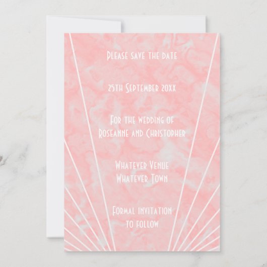 Roze Marmer Art Deco Design Bruiloft Save The Date (Achterkant)