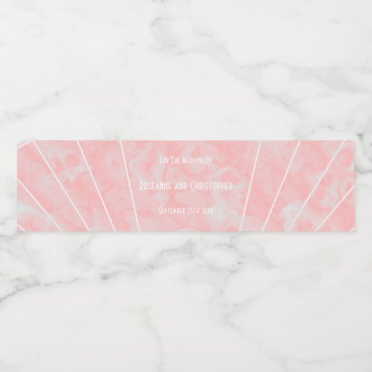 Roze Marmer Art Deco Design Bruiloft Waterfles Etiket (Enkel label)