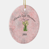 Roze marmer baby eerste kerst keramisch ornament (Rechts)