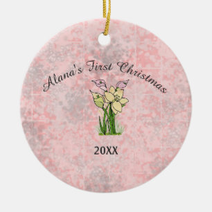 Roze marmer Baby Eerste Kerstmis Keramisch Ornament