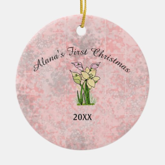 Roze marmer Baby Eerste Kerstmis Keramisch Ornament (Voorkant)