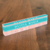 Roze marmer Blauwgroen blauw patroon Naambordje (Zijkant)