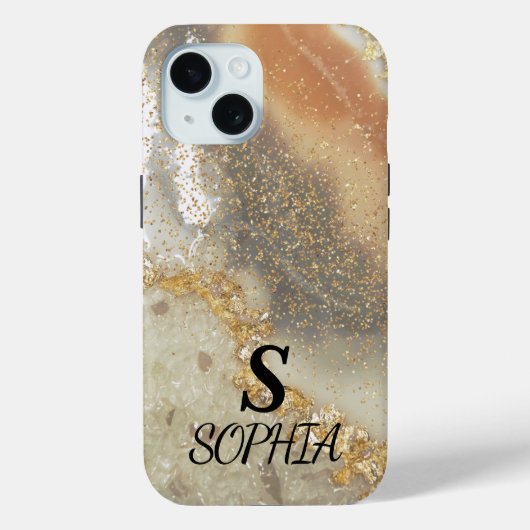 Roze marmer chic gouden glitter monogram Case-Mate iPhone case (Achterkant)
